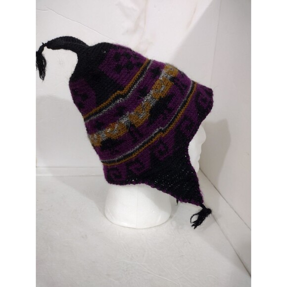 Vintage Columbia Adult Unisex Wool Alpaca Blend Winter Beanie Purple Blk Copper - Picture 6 of 11